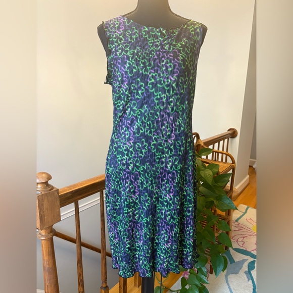 Floral Graffiti Midi Dress in Green and Purple - Picture 1 of 4